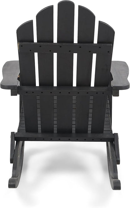 Christopher Knight Home Adirondack Rocking Chair Outdoor Acacia Wood Patio Rocker with Slat Panel Design for Porch Backyard Garden, Dark Grey