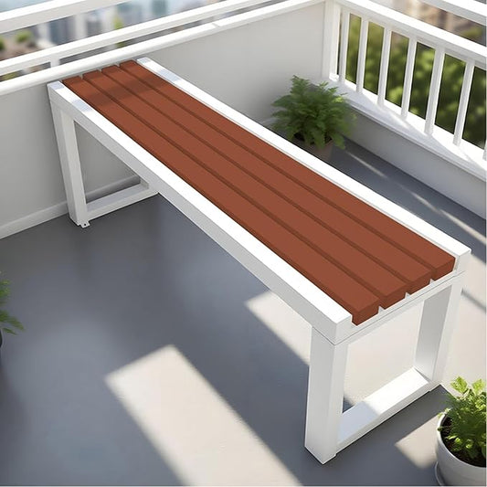 Garden Bench Wood Outdoor Benches All-Weather 2-Person Park Bench Patio Benches with Slatted Seat & Metal Legs, 3.3ft 3.9ft 4.9ft 5.9ft Backless Seat for Porch Lawn Yard(Coffee White,5.9ft)