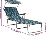 Folding Leaf Print Sun Lounger w/Adjustable Canopy, 74"x28" Steel Frame Outdoor Chaise for Garden, Pool, Beach, Balcony - Photo 2