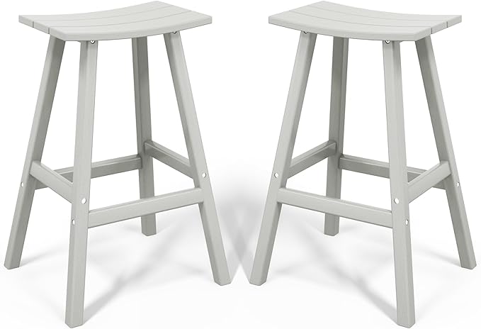 Costaelm All-Weather Bar Stools Set of 2, 29" Height Outdoor Bar Stools, Adirondack Poly Patio Bar Stool for Patio, Deck, Kitchen Counter and Garden, Sand