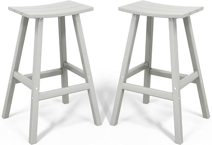 Costaelm All-Weather Bar Stools Set of 2, 29" Height Outdoor Bar Stools, Adirondack Poly Patio Bar Stool for Patio, Deck, Kitchen Counter and Garden, Sand