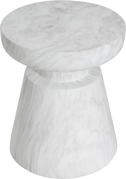 Christopher Knight Home Jayme 15"Indoor Outdoor Accent Side Table, Lightweight Concrete End Table, Travertine Round Tabletop, Easy Move, Decorative Garden Stool for Poolside Balcony Living Room, White