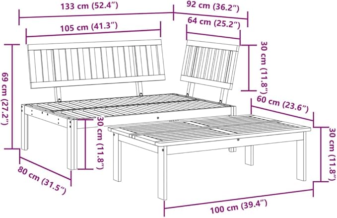 Pallet Sofa Set Natural Wood Solid Acacia Wood Medium-Sized Outdoor Furniture Outdoor Couch Poolside Lounge Furniture Backyard Seating Ensemble for Deck Balcony Patio Garden
