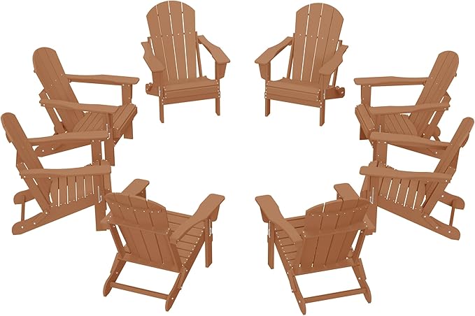 WestinTrends Malibu Malibu Outdoor Folding Poly Adirondack Chair (Set of 8), Teak