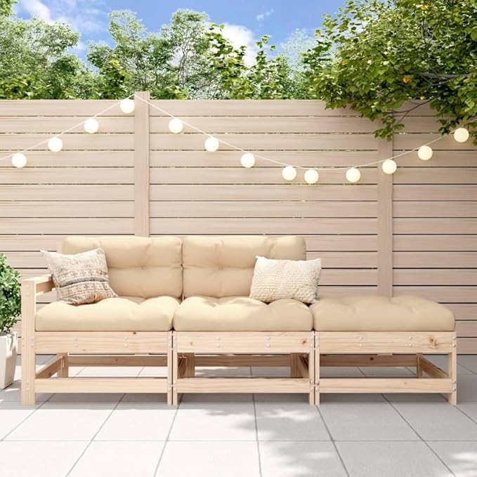 3 Piece Outdoor Sectional Sofa Set, 74.8" x 26" x 27.8" Rustic Solid Pine Wood Patio Lounge Seating Modular for Garden, Balcony, Backyard