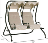 Outsunny Patio Swing Chair with 2 Separate Seats, Outdoor Swing Glider with Removable Canopy and Cup Holders, for Porch - Photo 7