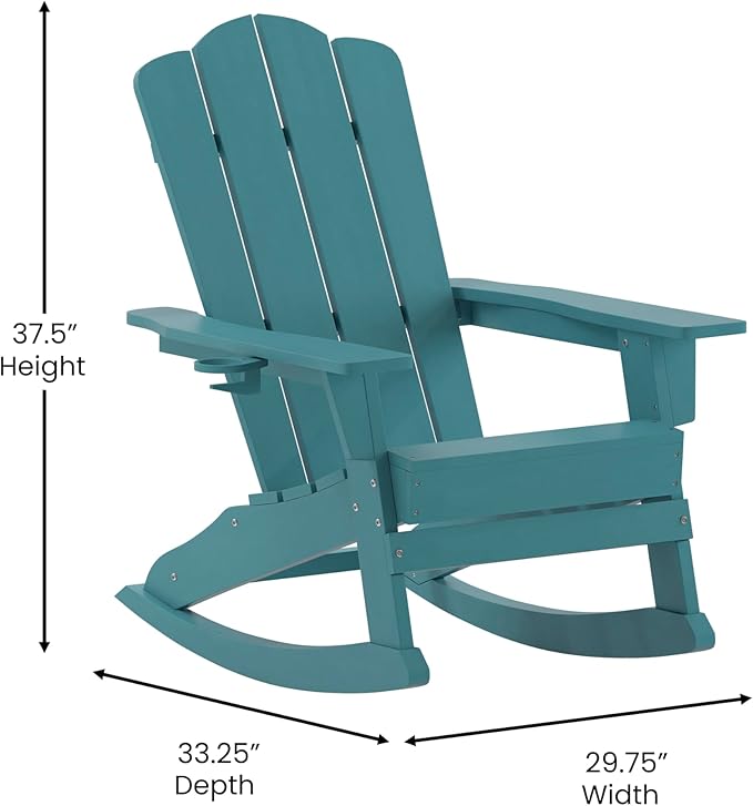 Taylor & Logan Nellis Adirondack Rocking Chair with Cup Holder, Weather Resistant HDPE Adirondack Rocking Chair in Blue