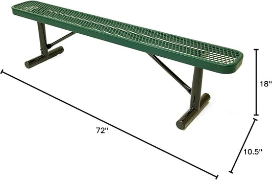 COATEDOUTDOORFURNITURE Heavy-Duty Portable Outdoor Bench Thermoplastic Coated, Expanded Metal, Commercial-Grade Seating, Made in America (Portable Without Back, 6 Ft, Textured Green)