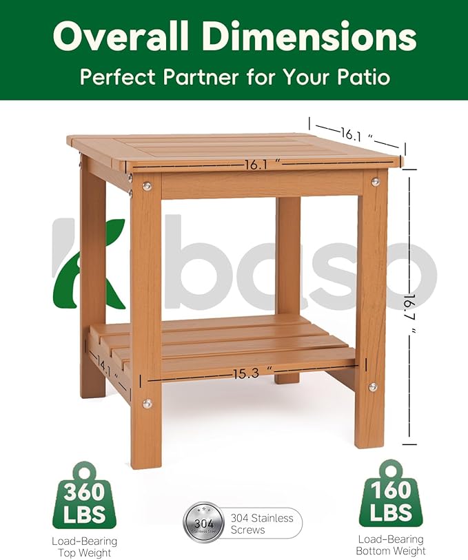 Kibaso-Adirondack Outdoor Side Table, 2-Tier HDPE Outdoor End Table, Weather Resistant Easy Maintenance - Photo 3