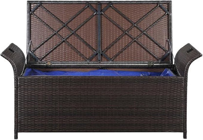 Storage Bench,Benches for Outside,Porch Bench,Yard Bench,Garden Bench,with Cushion,for The Front Porch,Deck, Balcony,Backyard,Outdoor,Lawn,Yard,Park,Path,Brown,54.3" Poly Rattan