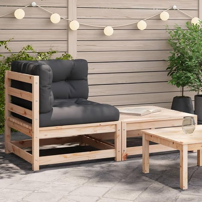 Solid Pine Wood Patio Sectional Sofa with Cushions & Footstool - Photo 1