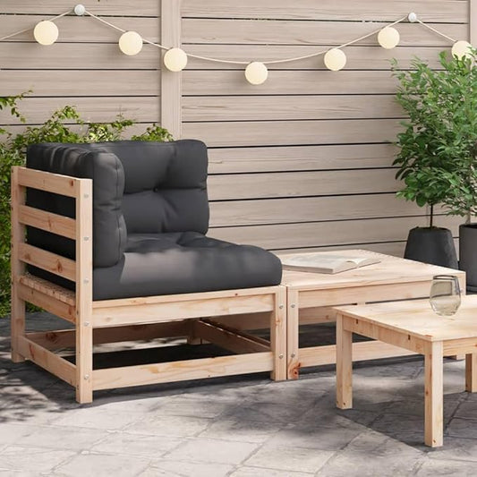 Solid Pine Wood Patio Sectional Sofa with Cushions & Footstool, Modular Outdoor Seating Furniture for Garden Terrace Backyard, Water-Resistant Slatted Design Anthracite Oxford Fabric (55.1" W)