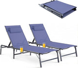 2 Pack Foldable Chaise Lounge Chair with Cup Holder - Photo 1