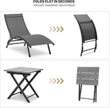 MoNiBloom Lounge Chairs for Outside Set of 3, Folding Adjustable Gray Deck Chair Recliner w/Side Table - Photo 9