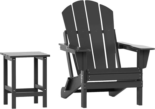WO WESTIN OUTDOOR HDPE Laguna Outdoor Poly Adirondack Chair with Side Table, Gray