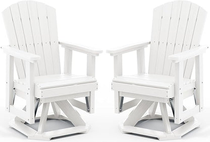 SERWALL Adirondack Swivel Glider Chair, HDPE Patio Glider Set of 2, All-Weather Glider Chair for Porch, Balcony, Light White