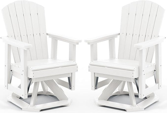 SERWALL Adirondack Swivel Glider Chair, HDPE Patio Glider Set of 2, All-Weather Glider Chair for Porch, Balcony, Light White