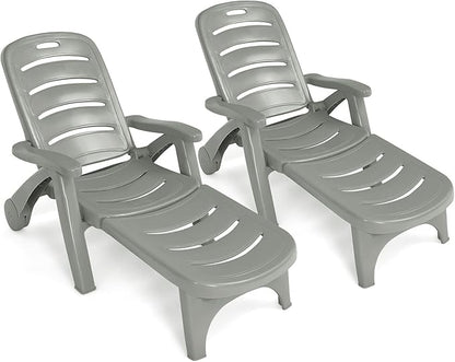 Giantex Patio Chaise Lounge Recliner on Wheels, Folding Deck Chair with Armrests, 5 Adjustable Positions for Poolside, Yard, Garden Rolling Outdoor Lounger Sunbathing Beach Chair(2, Gray)