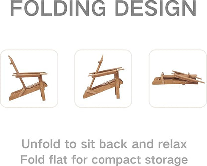 Outdoor Wooden Folding Adirondack Chair Set of 2 with Pre-Assembled BackRest, Wood Patio Chair for Garden Backyard Porch Pool Deck Firepit