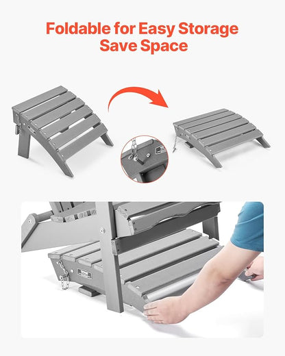 VEVOR Adirondack Ottoman, 16.9L x 18.9W x 13H Inch HDPE Plastic Folding Adirondack Ottoman, Weather-Resistant Foot Rest for Adirondack Chair, Widely Used for Outside Porch Pool Lawn Backyard, Gray