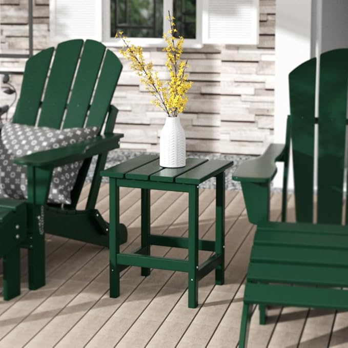 Costaelm Square Outdoor Side Tables, Adirondack Patio Tables for Outside, HDPE Patio End Table Weather Resistant, Balcony Table for Pool, Seaside, Backyard, Porch, Indoor Companion, Dark Green