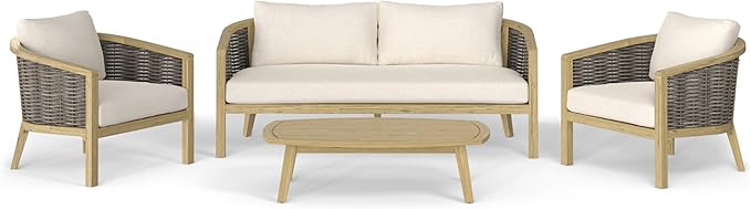 SIMPLIHOME Parkside SOLID ACACIA WOOD 70 inch Wide Rectangle Contemporary 4 Piece Outdoor Conversation Set in Natural - Photo 1