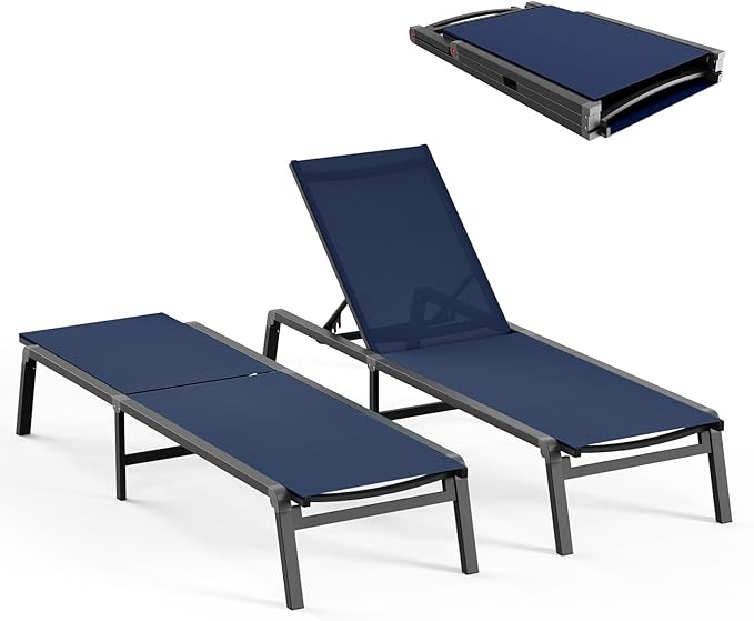 Ciokea Patio Chaise Lounge Chair, Foldable Lounge Chair for Outside, Aluminum Chairs Set of 2 with 5 Adjustable Backrest - Photo 1
