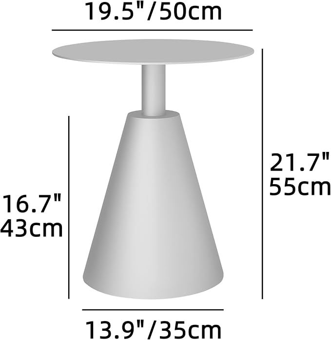 19.5''Φ Outdoor Round Coffee Table Weather-Resistant Aluminum Side Table for Balcony, Patio, Garden, Bedroom (White) - Photo 2
