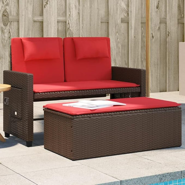 Garden Bench Deck Bench Reclining Patio Bench with Cushions Brown Poly Rattan - Photo 1