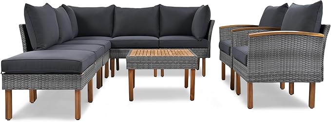 Quarte 9-Piece Patio Rattan Furniture Set, Outdoor Wicker Conversation Set with Coffee Table - Photo 9