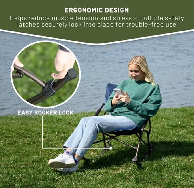 Timber Ridge Folding Rocking Camping Chair - Portable Outdoor Rocker Chair with Carry Bag - Supports 250 lbs