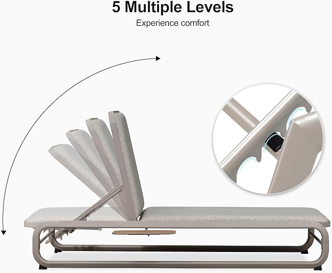 PURPLE LEAF Outdoor Chaise 4 Pieces Layout Lounges for Patio Poolside Slide-Out Side Table with Cushion Adjustable Backrest Chairs Champagne