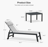 PURPLE LEAF Outdoor Lounge Chair Set Patio Chaise Pool Lounger Aluminum Frame with 2 Side Table and Wheels for Outside - Photo 3