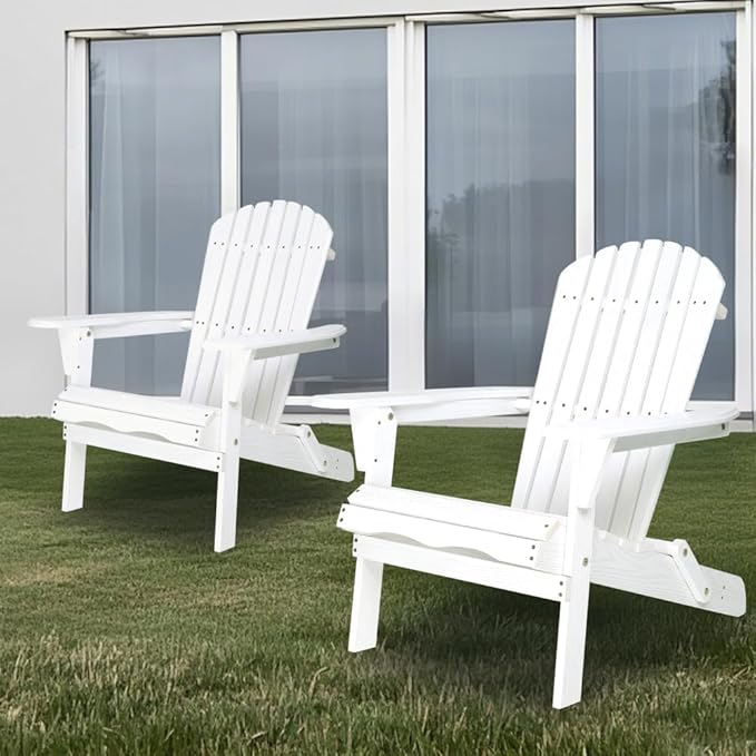 Wood Lounge Patio Chair for Garden Outdoor Wooden Folding Embossed Adirondack Chair Set of 2 Solid Cedar Lounge Patio Chair with Grain