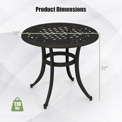 Tangkula 24 Inch Patio Side Table, Cast Aluminum End Table with Adjustable Footpads, Outdoor Small Coffee Table, Round Metal Patio Table for Poolside, Backyard, Balcony