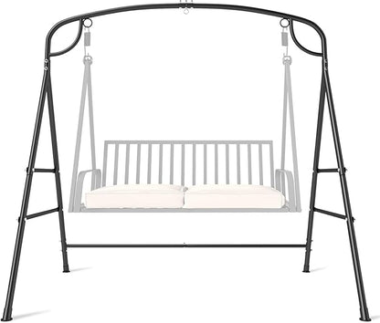 Tangkula Metal Swing Frame, Porch Swing Stand with Extra Side Bars, 3-Ring Design, Heavy Duty A-Frame Swing Stand Frame Outdoor for Lawn, Garden, Backyard