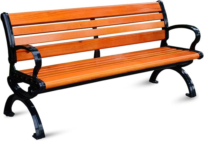 Outdoor Benches with Backrest and Armrests,Patio Garden Bench Park Porch Chair,Park Bench,Metal and Wood Benches,Porch Bench for Backyard, Deck, Lawn, Outside Pool(59in/150cm)