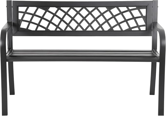 Garden Bench Outdoor Metal Garden Bench Patio Benches with Mesh Pattern Backrest Armrests for Patio Park Lawn Yard,Black