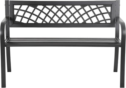 Garden Bench Outdoor Metal Garden Bench Patio Benches with Mesh Pattern Backrest Armrests for Patio Park Lawn Yard,Black