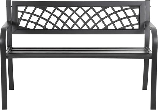 Garden Bench Outdoor Metal Garden Bench Patio Benches with Mesh Pattern Backrest Armrests for Patio Park Lawn Yard,Black