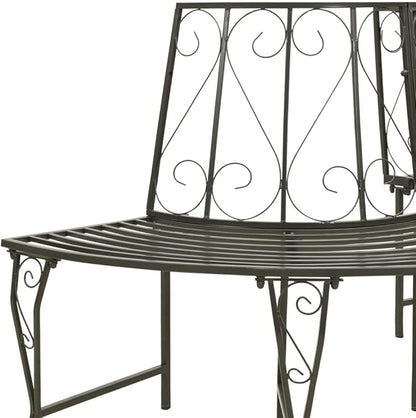 Silver Grey Steel Half-Round Tree Bench Outdoor Seating for Garden Patio Park Durable Waterproof Metal 3-Person Capacity Comfortable Relaxation