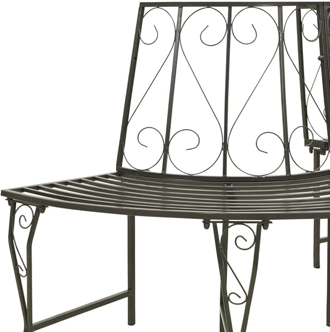Silver Grey Steel Half-Round Tree Bench Outdoor Seating for Garden Patio Park Durable Waterproof Metal 3-Person Comfortable Relaxation Spacious Design