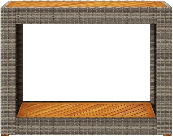 vidaXL Patio Side Table with Wooden Top - Gray & Brown - Poly Rattan - Garden/Backyard/Patio - 39.4"x15.7"x29.5" - Photo 7
