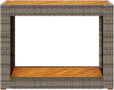 vidaXL Patio Side Table with Wooden Top - Gray & Brown - Poly Rattan - Garden/Backyard/Patio - 39.4"x15.7"x29.5" - Photo 7