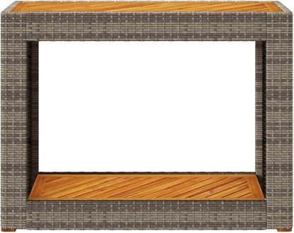 vidaXL Patio Side Table with Wooden Top - Gray & Brown - Poly Rattan - Garden/Backyard/Patio - 39.4"x15.7"x29.5" - Sturdy Powder-Coated Steel Frame