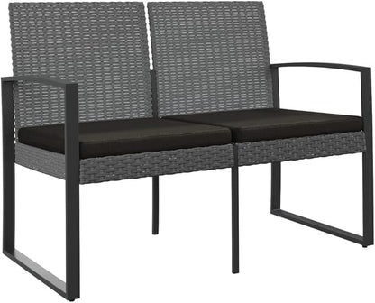 2-Seater Garden Bench, Outdoor Patio Loveseat with Cushions, Weather-Resistant Polypropylene Rattan Effect Seating for Backyard, Porch, Balcony, Anthracite