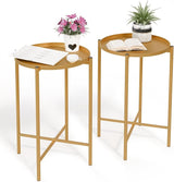 VINGLI Round Metal Side Table with Removable Tray, Outdoor Patio Coffee Table, Waterproof End Table for Small Spaces - Photo 1
