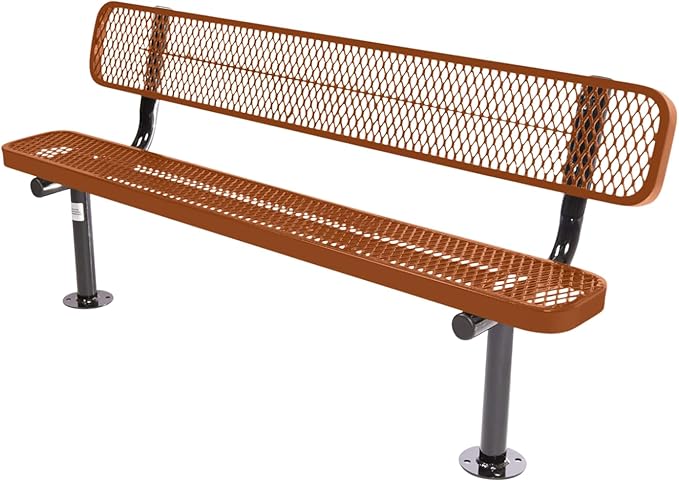 COATEDOUTDOORFURNITURE Heavy-Duty Outdoor Bench Thermoplastic Coated, Expanded Metal, Commercial-Grade Seating, Made in America (Surface with Back, 6 Ft, Textured Copper)