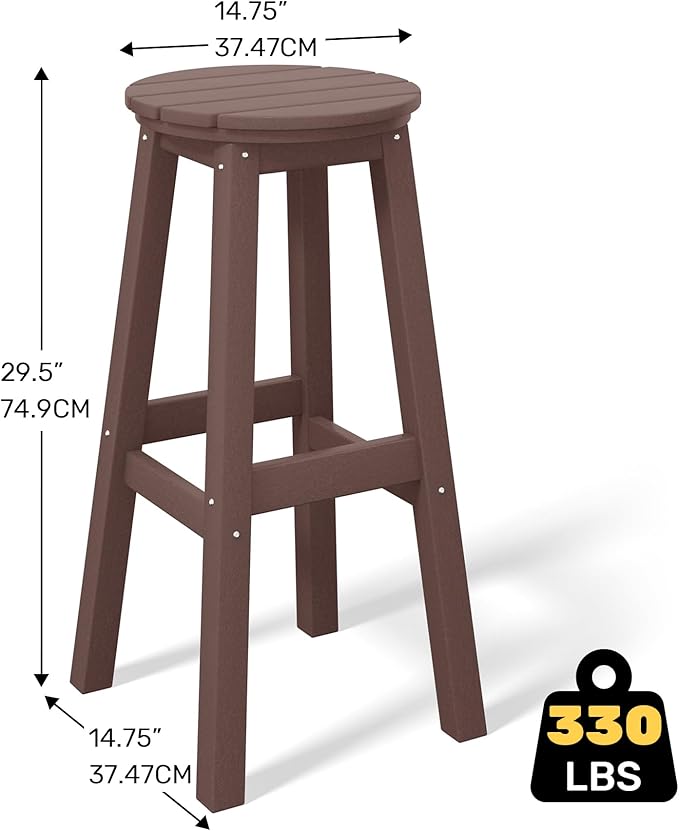 Costaelm 29" Height Outdoor Bar Stools, All-Weather Bar Stools, Adirondack Poly Patio Round Bar Stool for Patio, Deck, Kitchen Counter and Garden, Dark Brown
