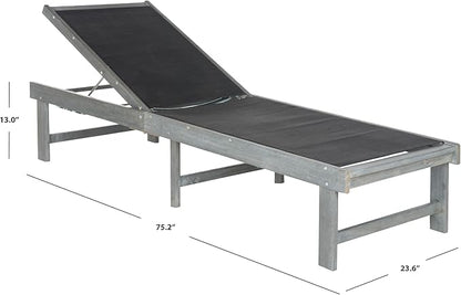 SAFAVIEH Outdoor Collection Manteca Ash Grey Solid Wood/Dark Grey Texline Fabric Adjustable Chaise Lounge Chair (PAT6708B)